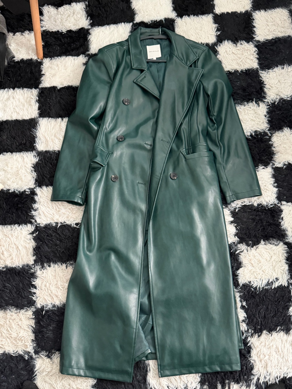 Avec Les Filles Deep Green Faux Long Leather Jacket